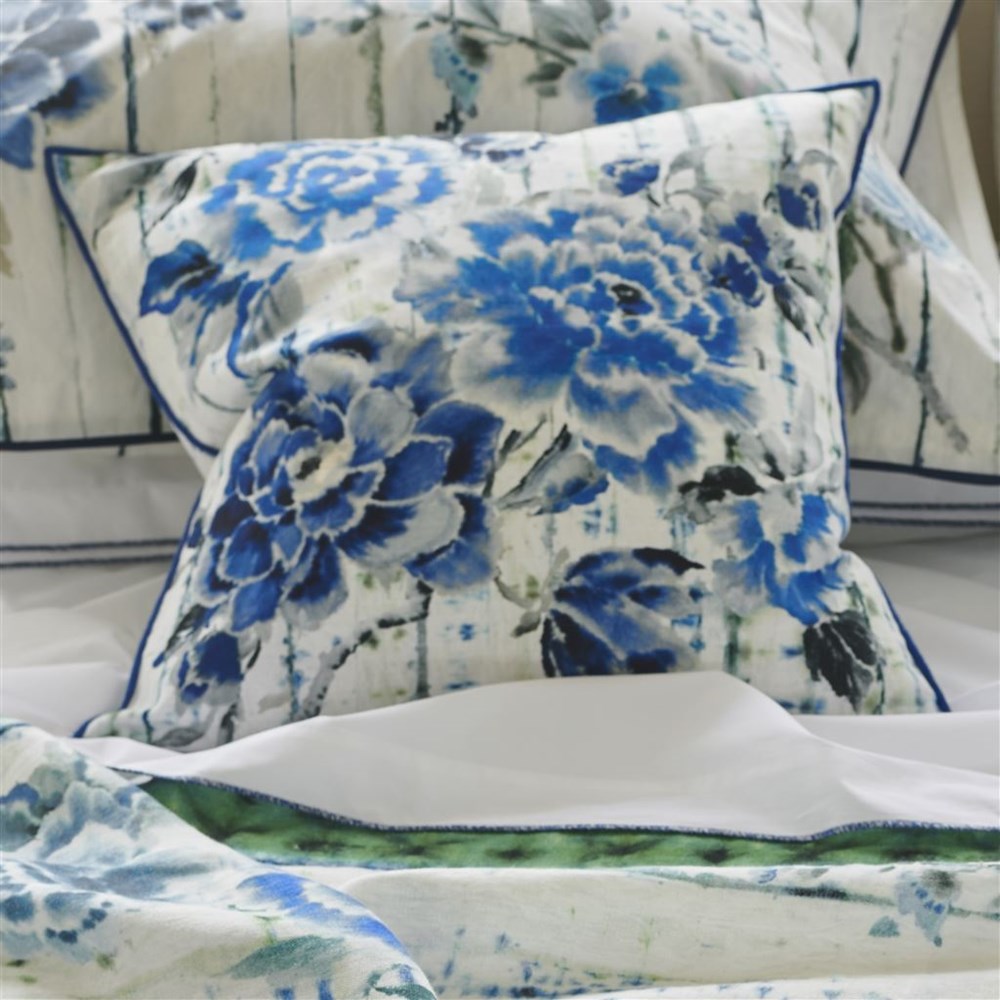 Kyoto Flower Cushion by Designers Guild in Indigo Blue